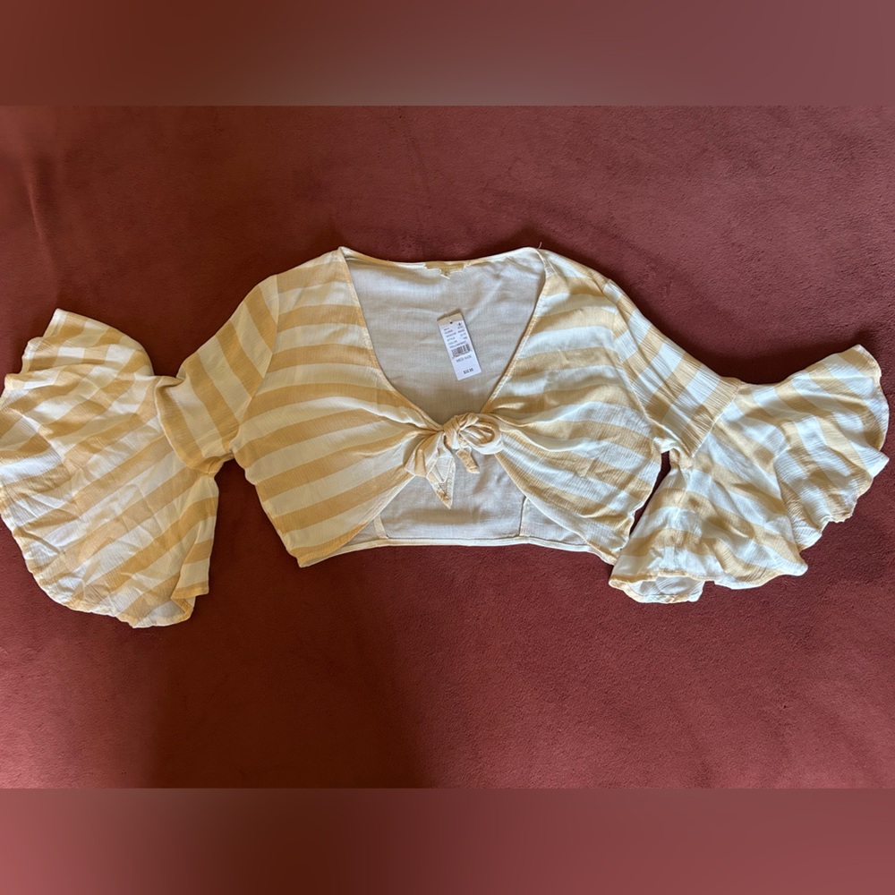 PacSun Yellow and White Striped Crop Top